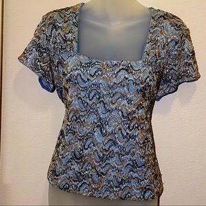Dressbarn Square Neck Shades of Blue with Gold Top